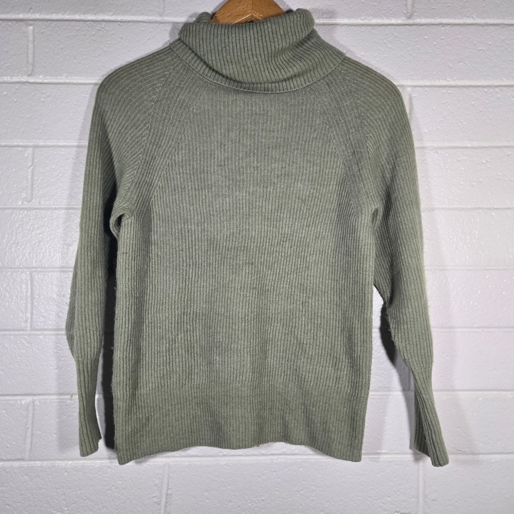 Quince Alpaca Wool Blend Ribbed Turtleneck‎ Sweater Small Green HUB001 Spring